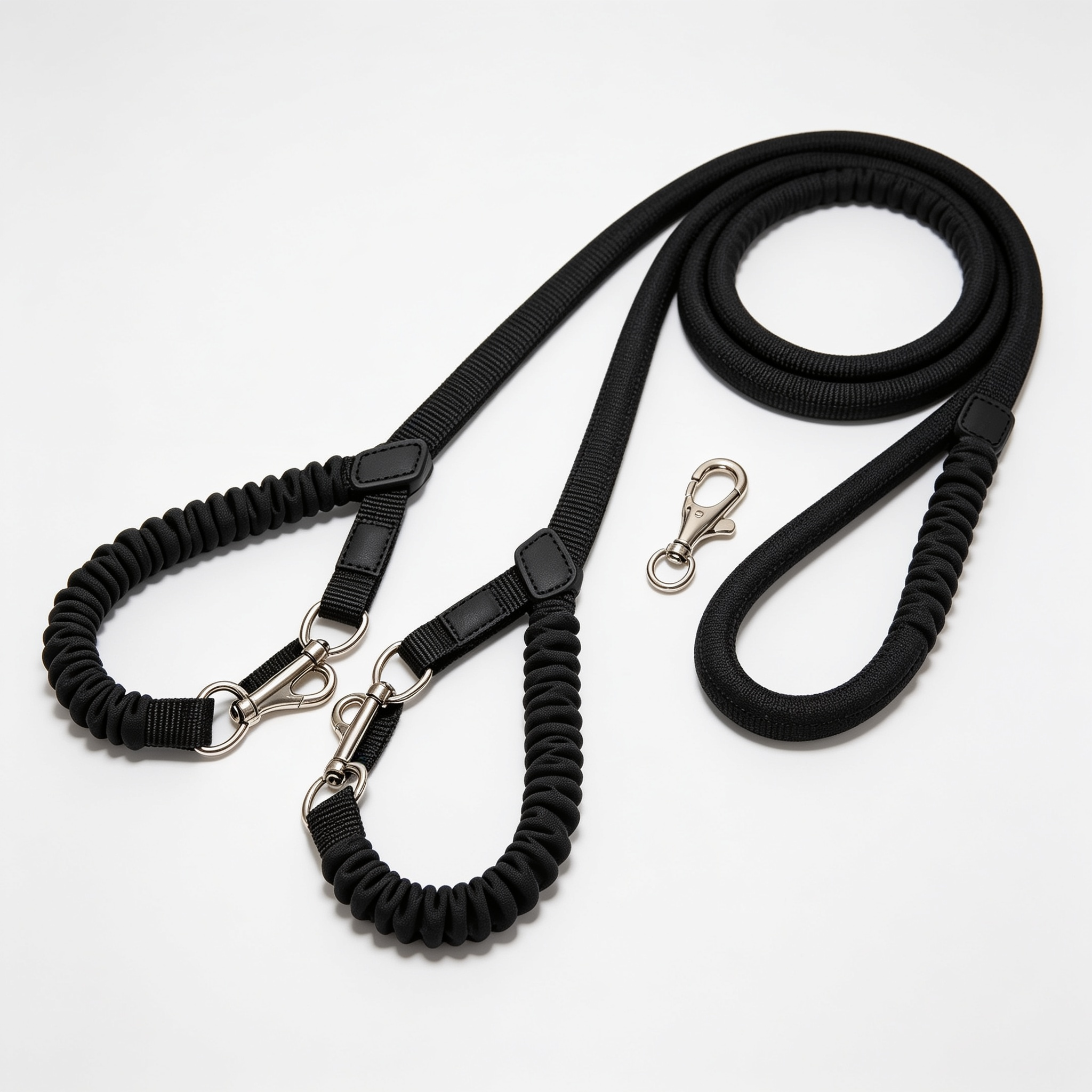 ClaudioPet Double Dog Leash, Dual Dog Leash, 360° Swivel Tangle Free Bungee Walking Training for Large Medium Dogs, Shock Absorbing Bungee Reflective for Two Dogs, 18~120 lbs, Black