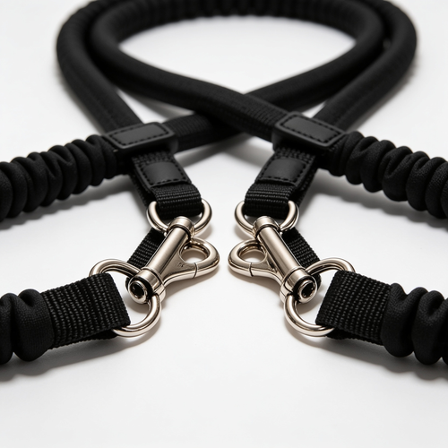 ClaudioPet Double Dog Leash, Dual Dog Leash, 360° Swivel Tangle Free Bungee Walking Training for Large Medium Dogs, Shock Absorbing Bungee Reflective for Two Dogs, 18~120 lbs, Black