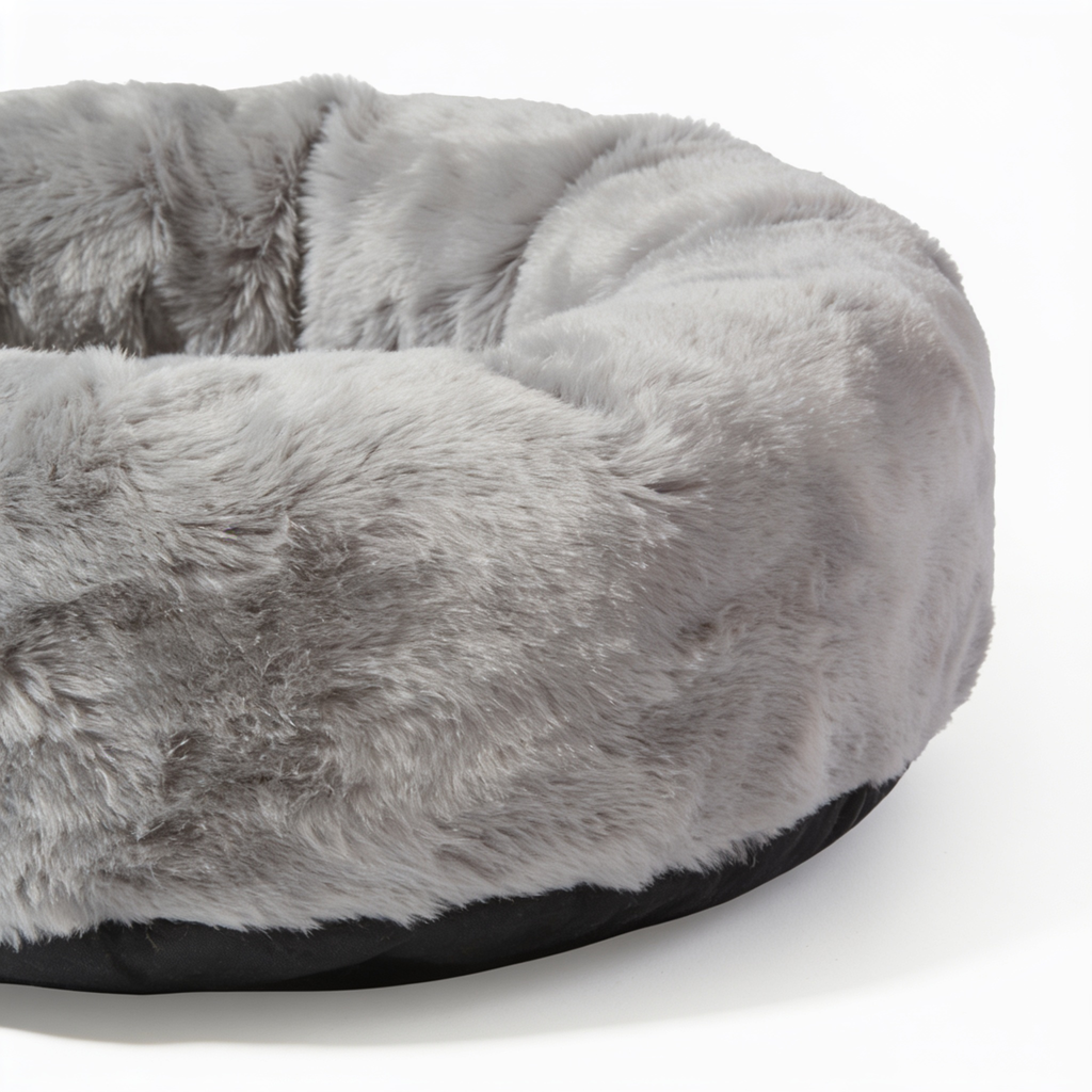 ClaudioPet Washable Donut Pet Bolster Faux Fur Bed with Removable Cover, Anti-Slip Bottom for Dog, Grey, 23" x 23