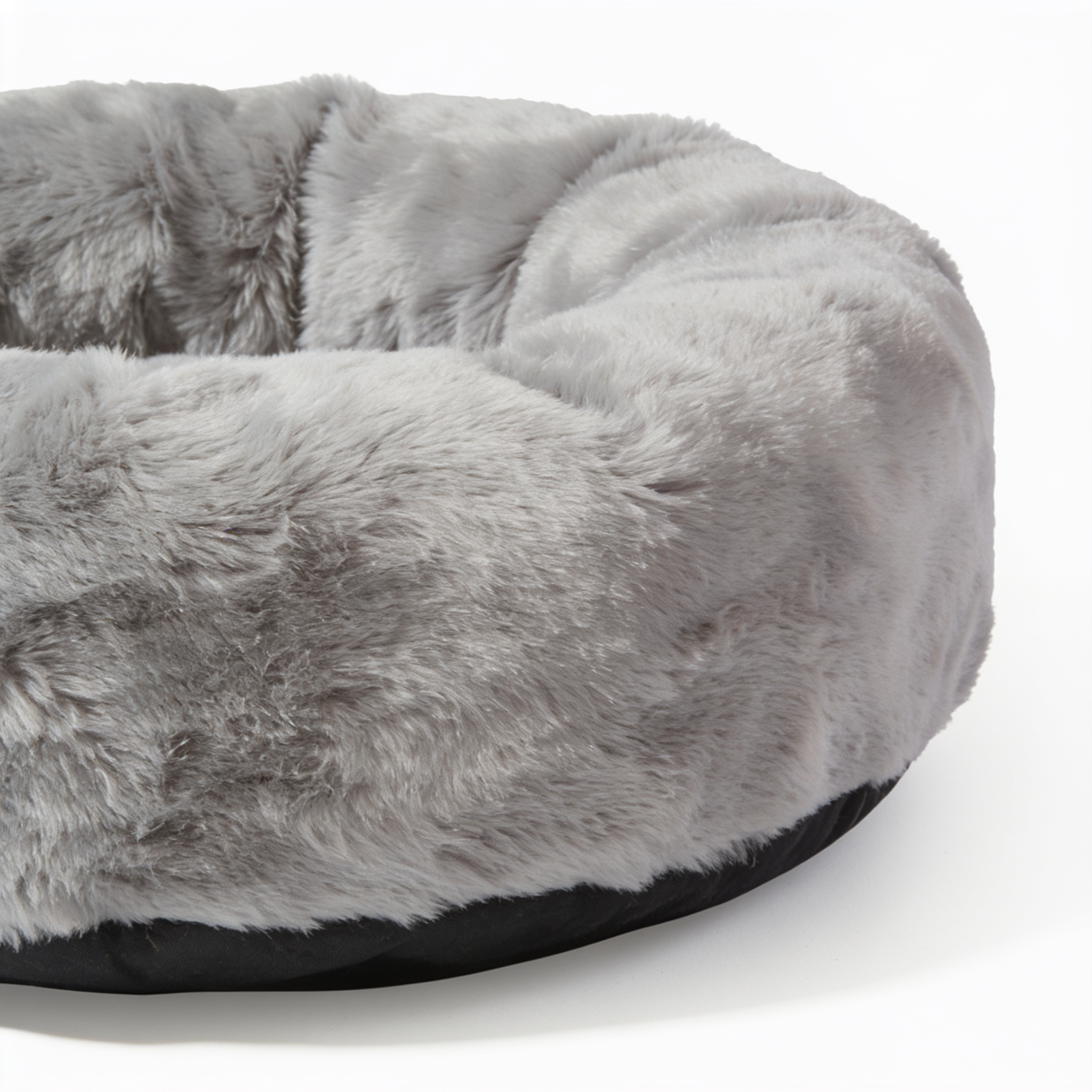 ClaudioPet Washable Donut Pet Bolster Faux Fur Bed with Removable Cover, Anti-Slip Bottom for Dog, Grey, 23" x 23