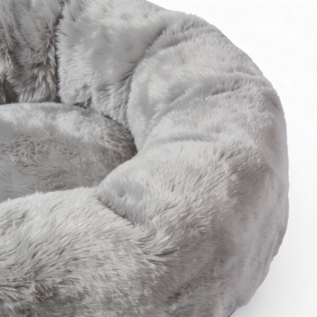ClaudioPet Washable Donut Pet Bolster Faux Fur Bed with Removable Cover, Anti-Slip Bottom for Dog, Grey, 23" x 23