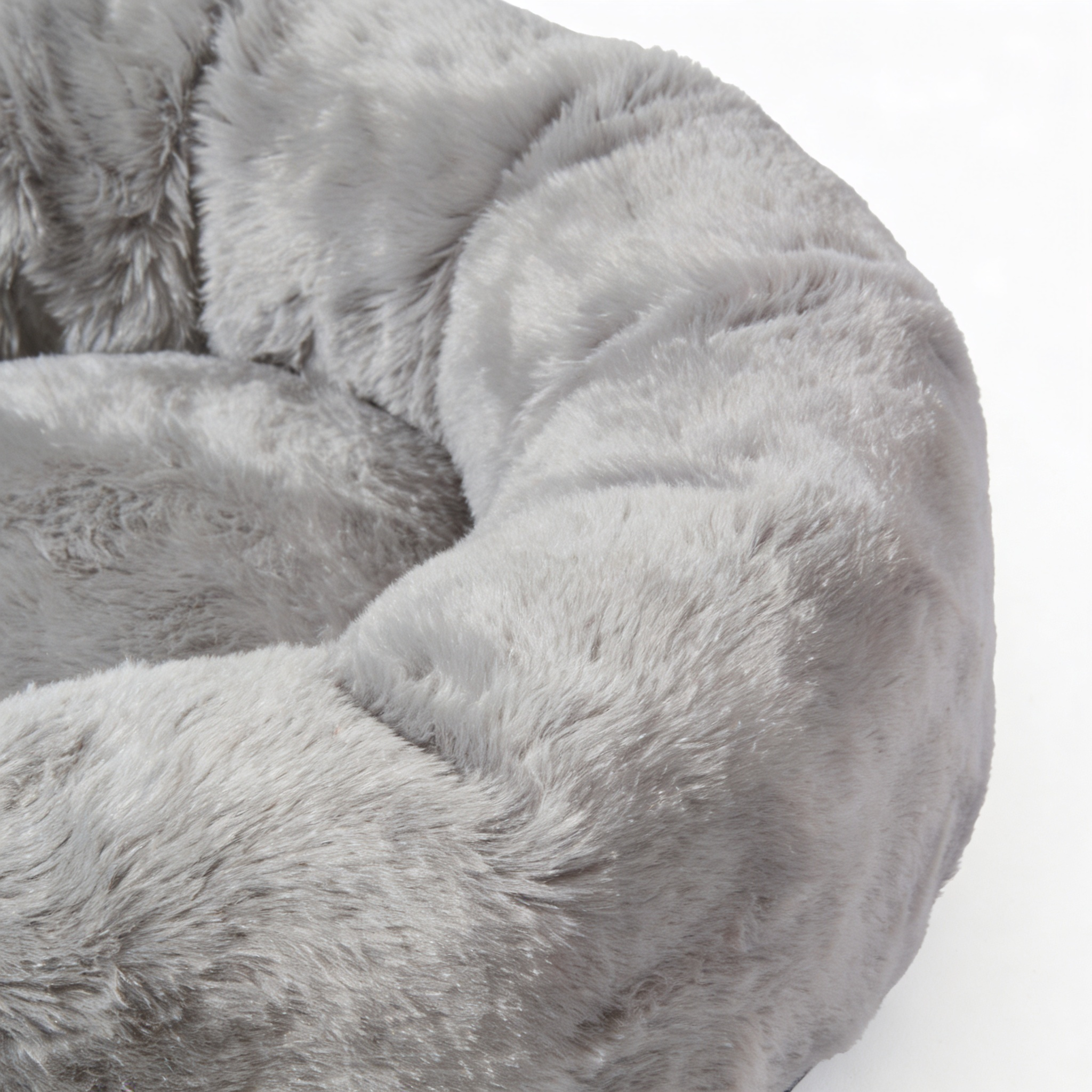 ClaudioPet Washable Donut Pet Bolster Faux Fur Bed with Removable Cover, Anti-Slip Bottom for Dog, Grey, 23" x 23