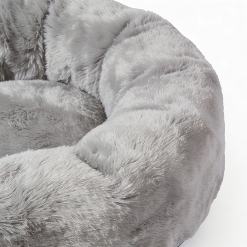 ClaudioPet Washable Donut Pet Bolster Faux Fur Bed with Removable Cover, Anti-Slip Bottom for Dog, Grey, 23" x 23